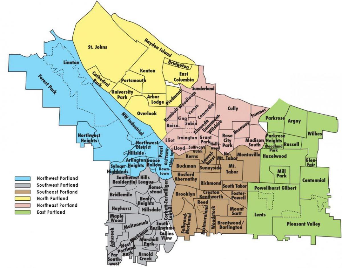 Portland Oregonu susjedstvu mapu