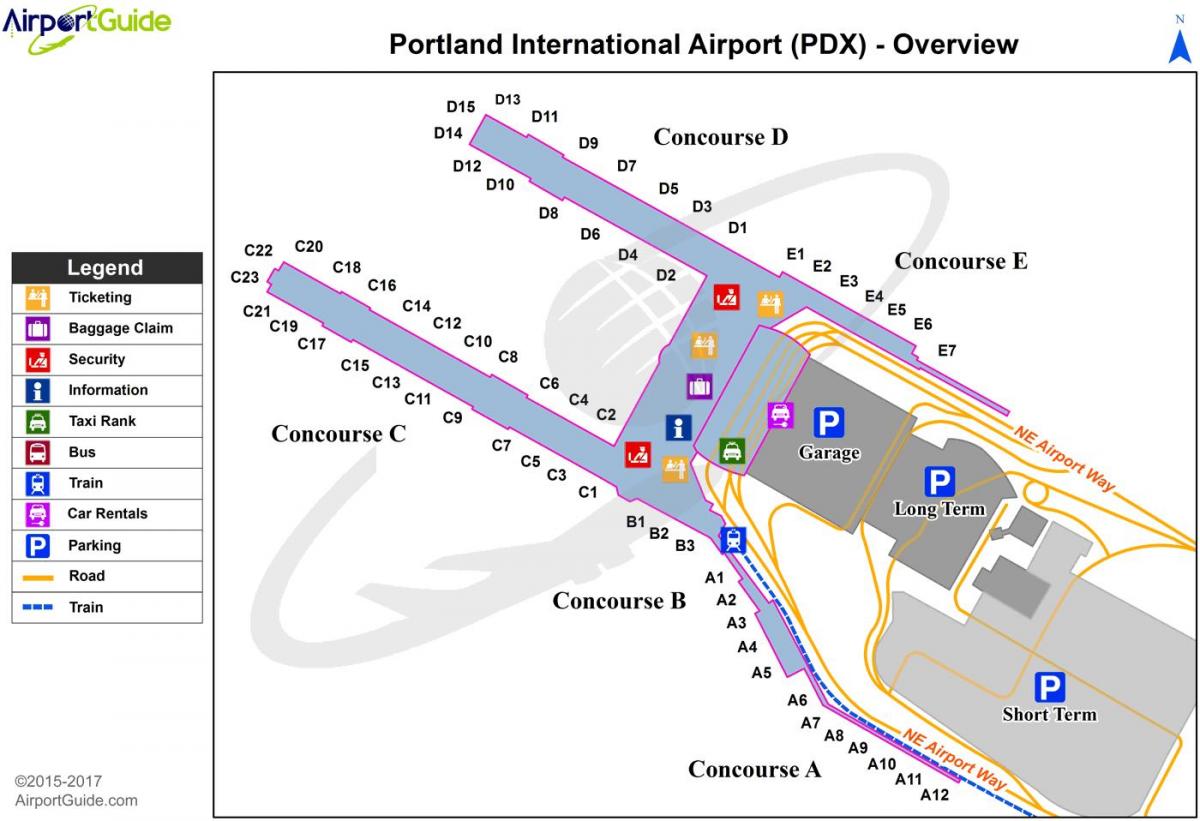 Portland Oregonu aerodrom mapu