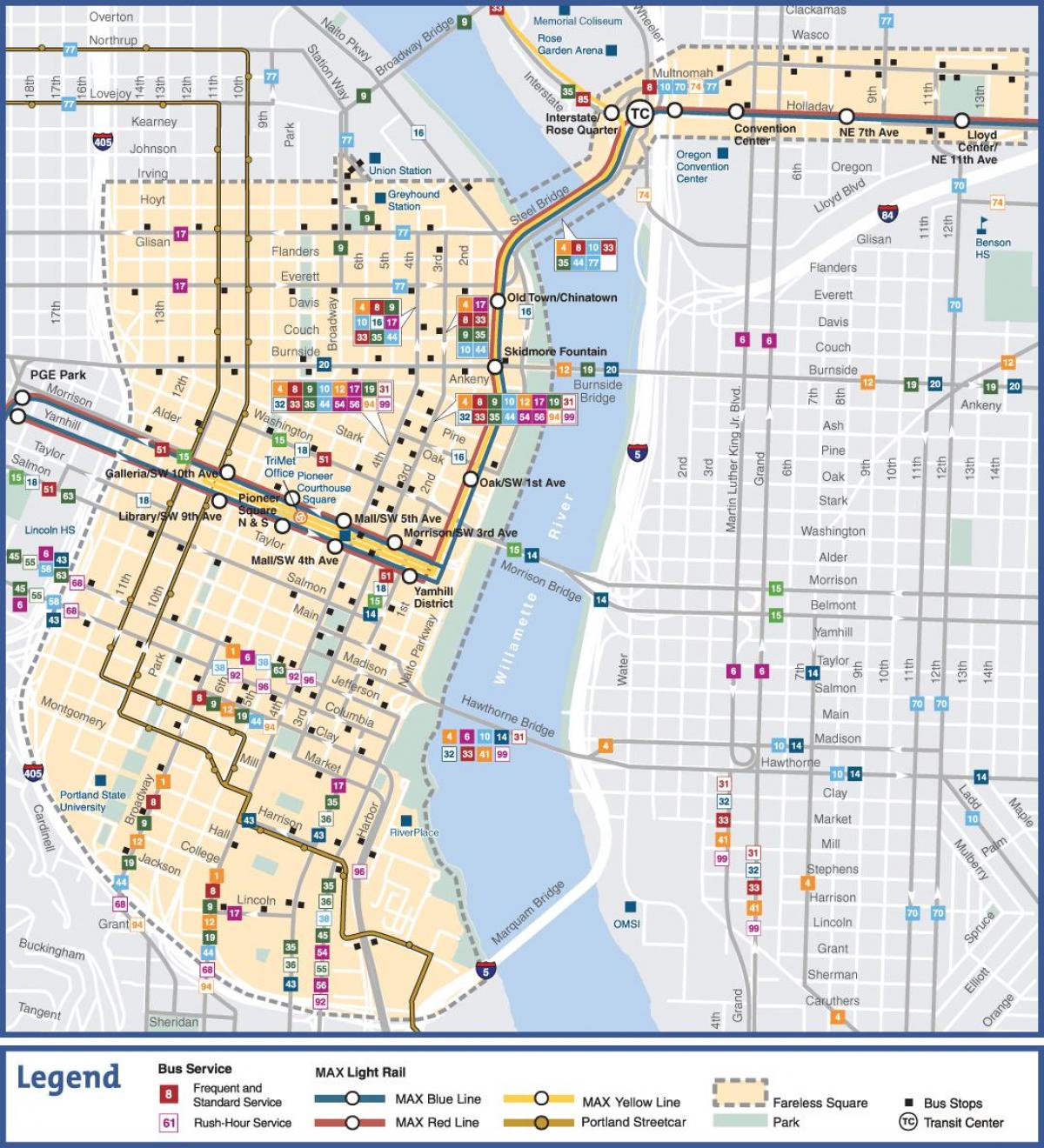 Portland Oregonu javni prevoz je mapa