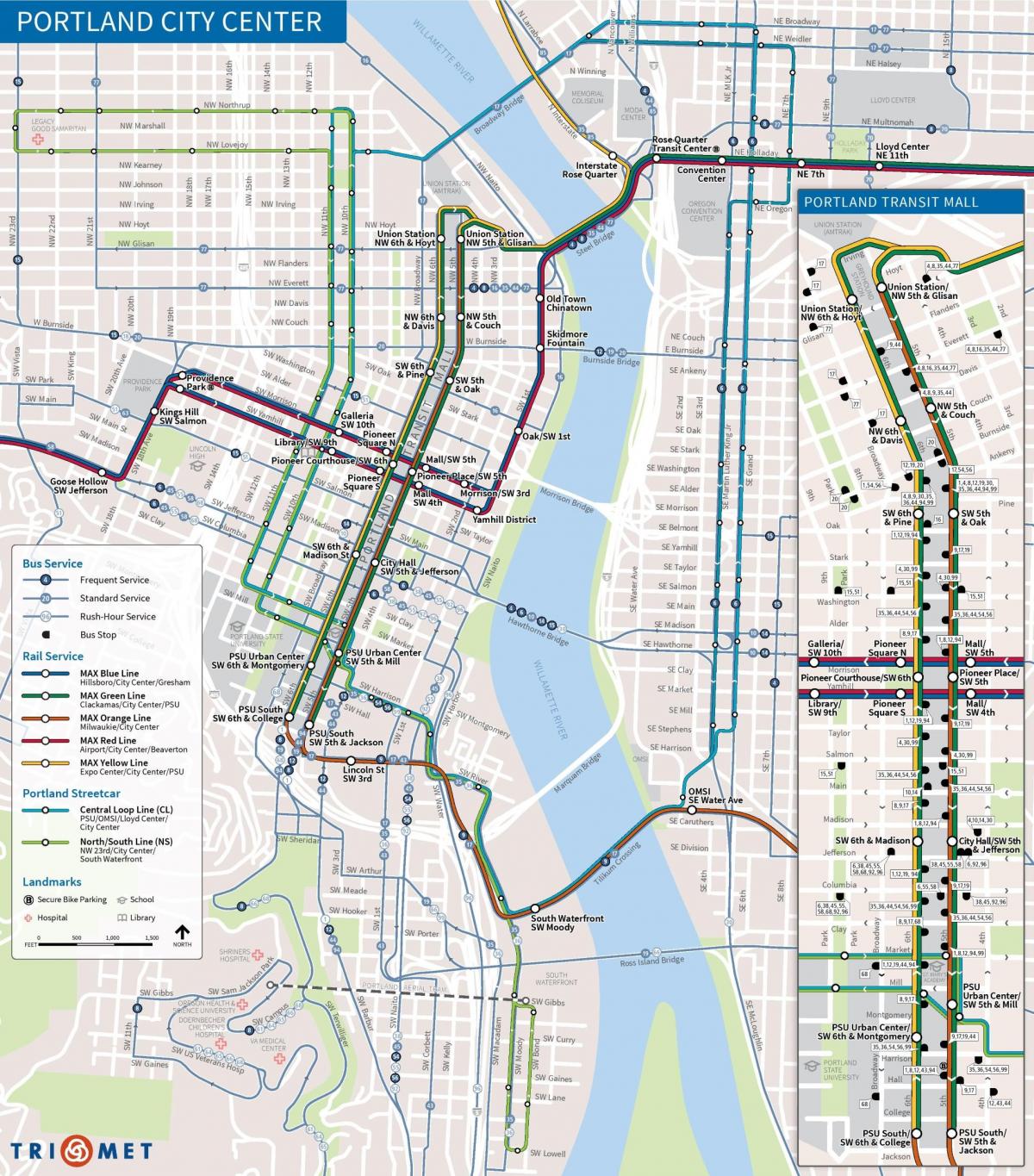 Portland Oregonu javni prijevoz mapu