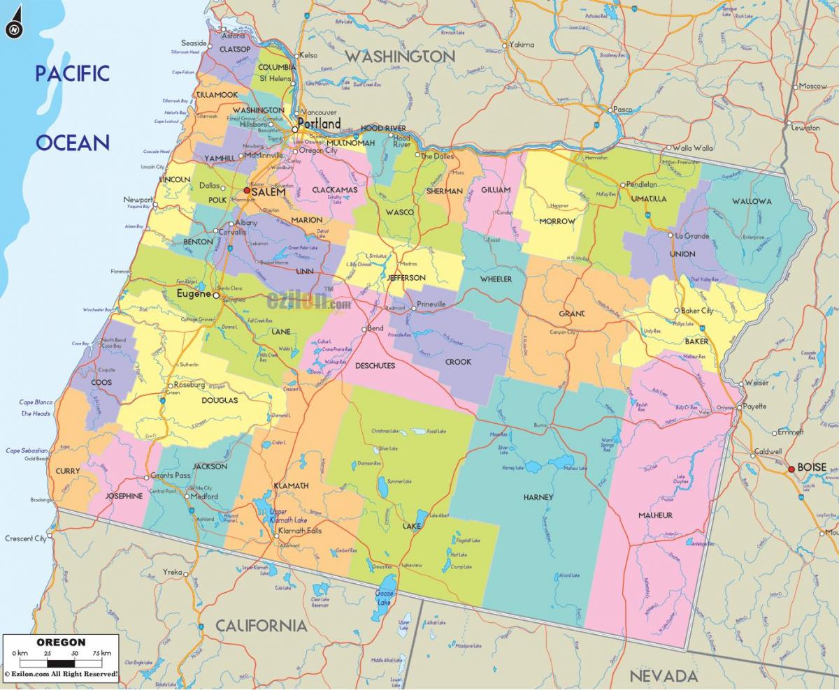Portland Oregonu okruga mapu