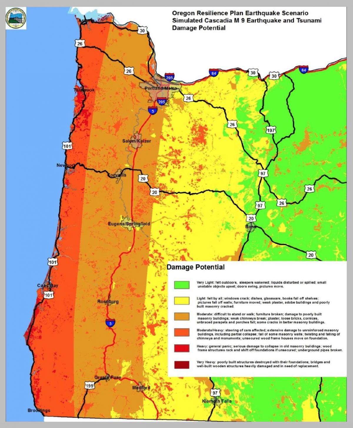 zemljotres mapu Portland Oregonu
