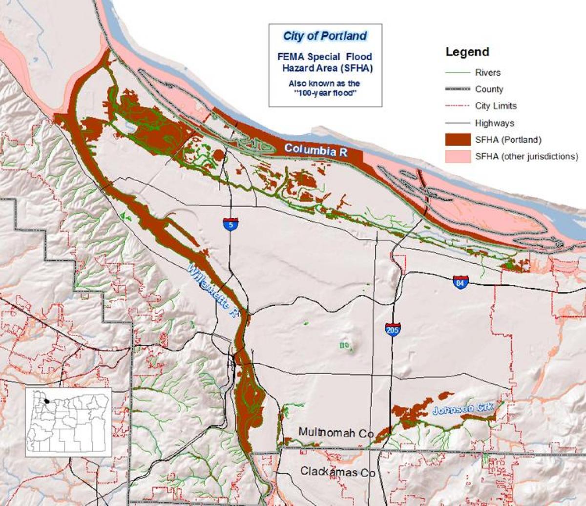 Portland Oregonu poplava mapu