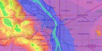 Portland Oregonu elevacija mapu